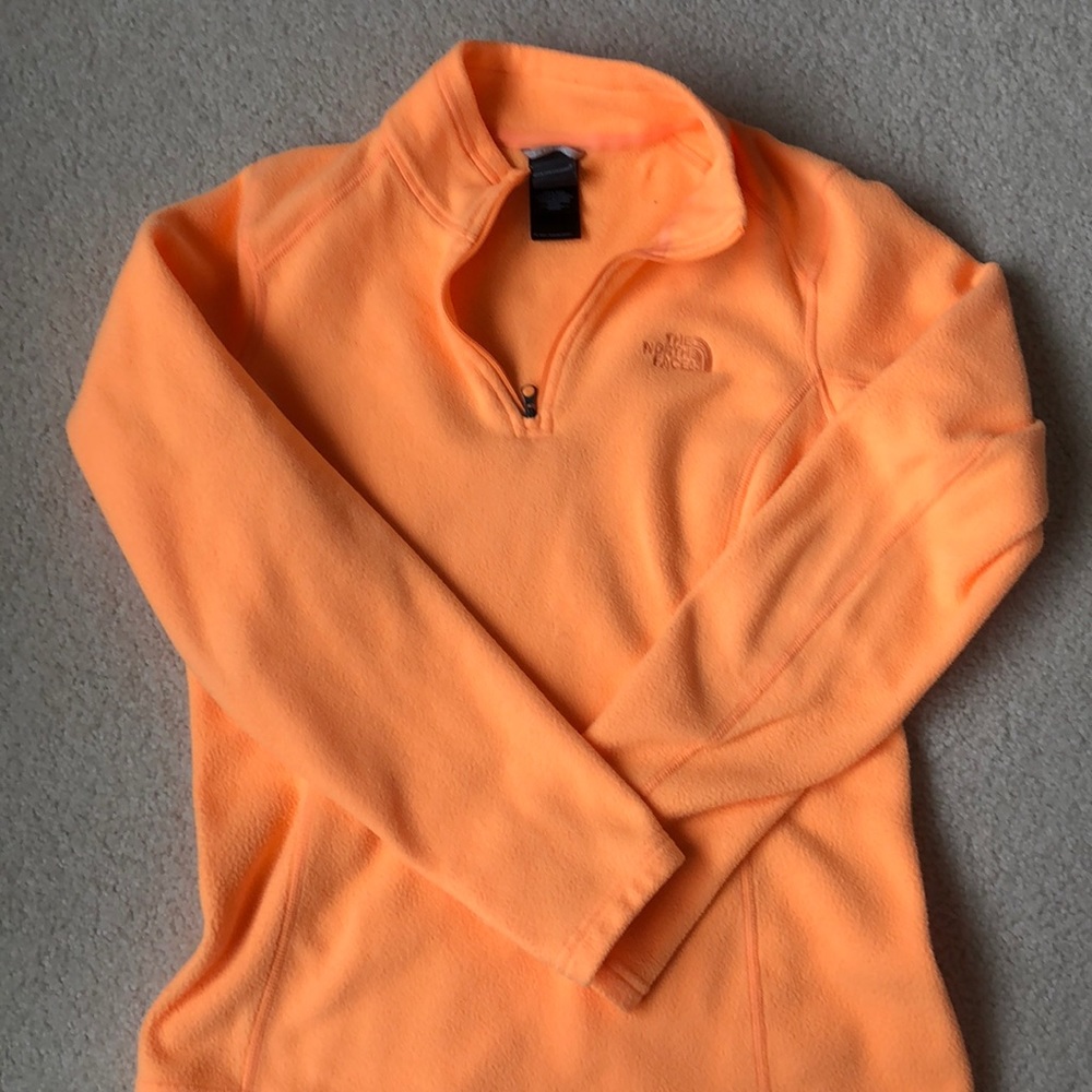North Face Orange 1/4 zip fleece jacket